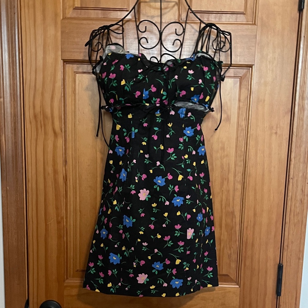 NWT For Love and Lemons Floral Black Dress with Colorful Flowers Size S